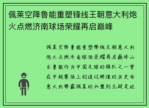 佩莱空降鲁能重塑锋线王朝意大利炮火点燃济南球场荣耀再启巅峰